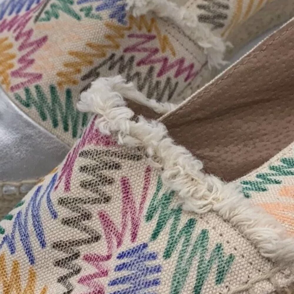 Mint & Rose Espadrilles Sz 6 Wicker Metallic Cap Toe Zig Zag Print Shoes flats - Picture 10 of 11